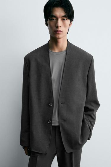 DETACHABLE LAPEL SUIT BLAZER - Grey marl by Zara