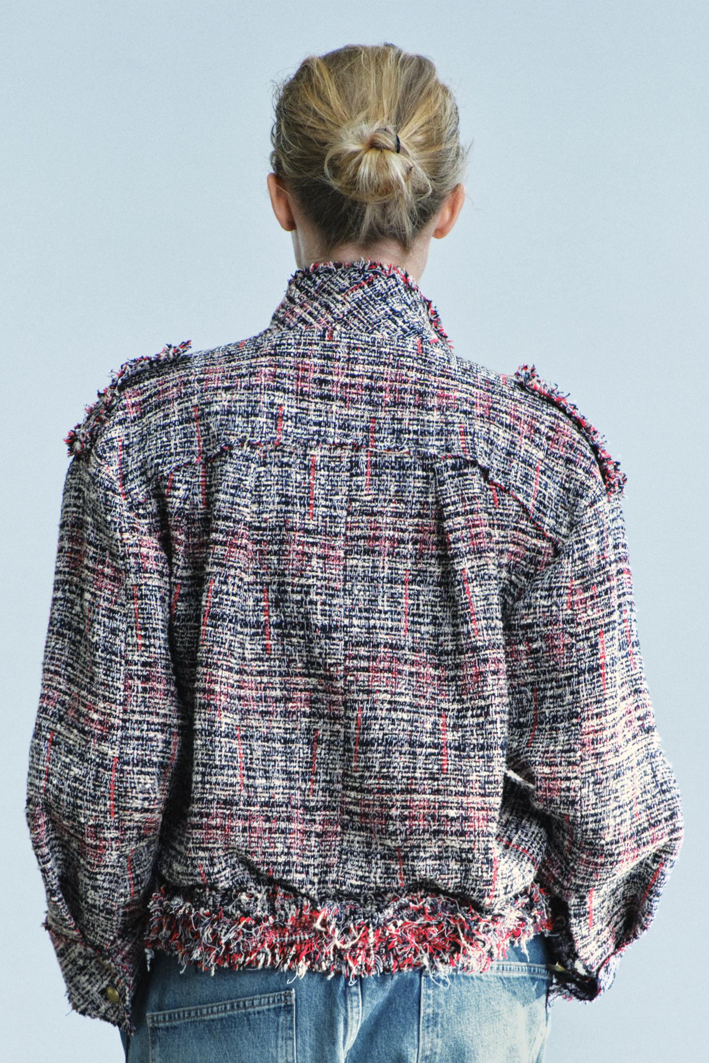 Женская куртка Zara ZW Collection Textured Bomber, цвет: Тёмно-синий — фото 5