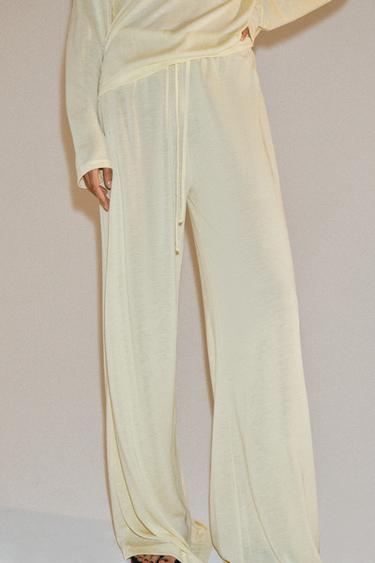 STRAIGHT-LEG FLOWING TROUSERS - Yellow by Zara - Image 3