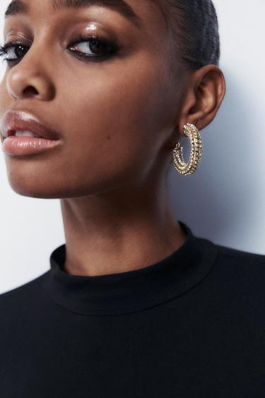 Zara JEWEL HOOP EARRINGS - Golden - Image 0