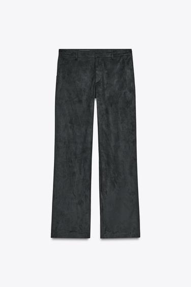 Zara FAUX SUEDE STRAIGHT LEG PANTS - Black