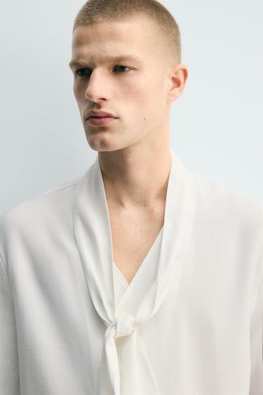 FLOWING SHIRT WITH BOW - White by Zara - Image 5