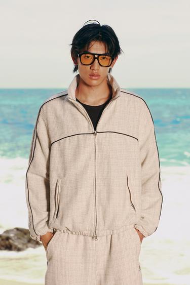 BOXY FIT TEXTURED JACKET WITH CONTRAST TRIMS - Ecru by Zara
