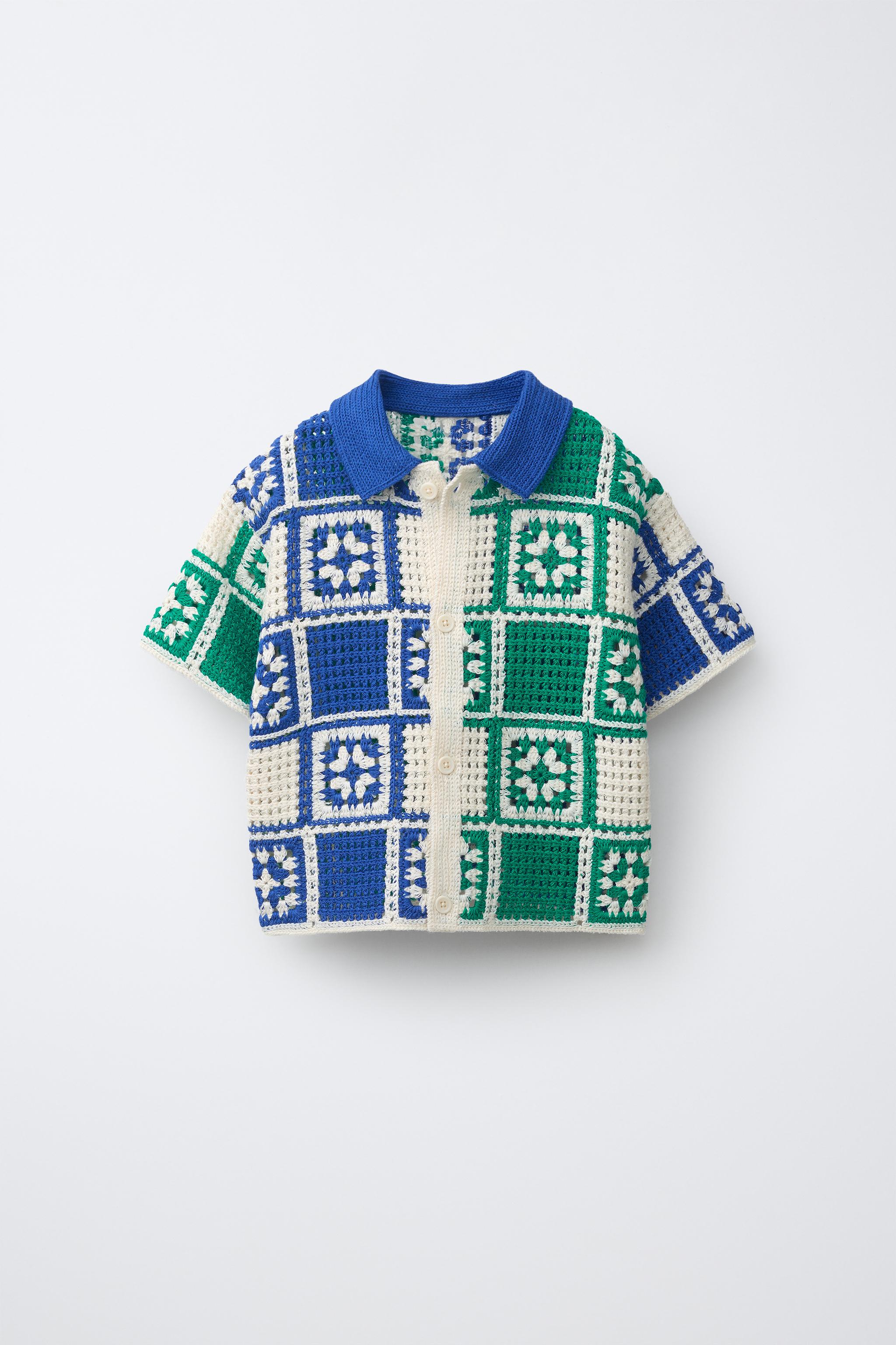 Детские рубашки Zara MOSAIC CROCHET KNIT SHIRT
