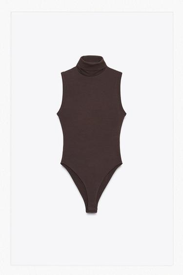Zara BASIC HIGH NECK BODYSUIT - Brown