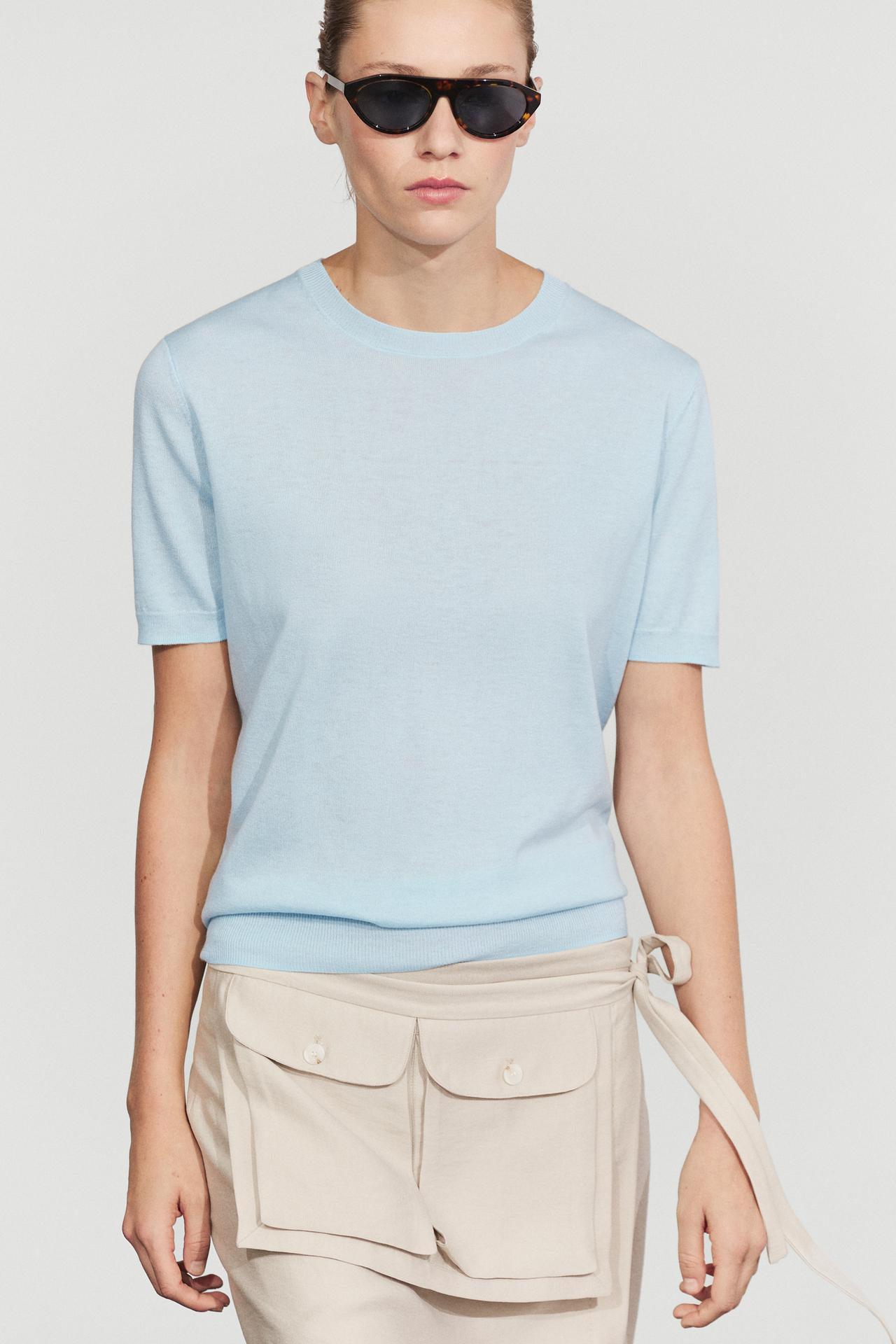 Short-sleeve fine-knit sweater — cheetah