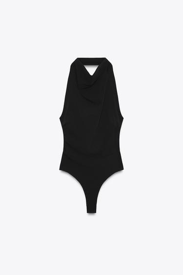 Zara OPEN BACK HALTER BODYSUIT - Black