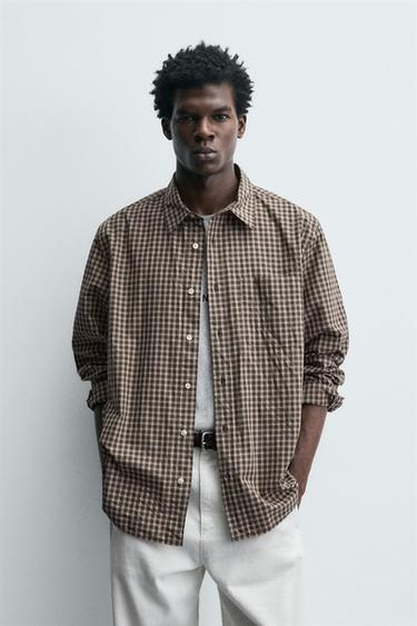 RELAXED FIT CHECK SHIRT - Beige by Zara
