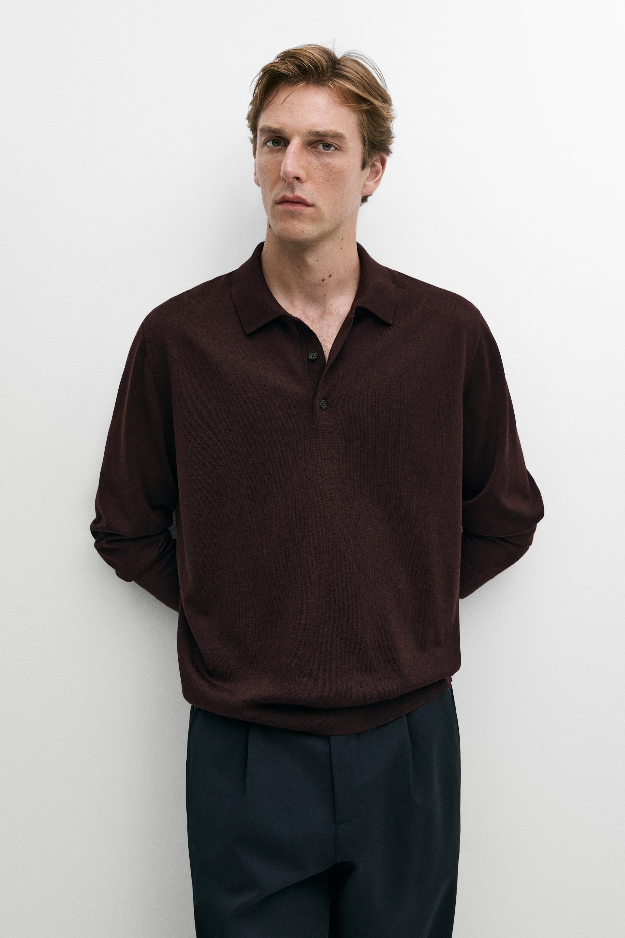 100% merino wool knit polo sweater — Burgundy