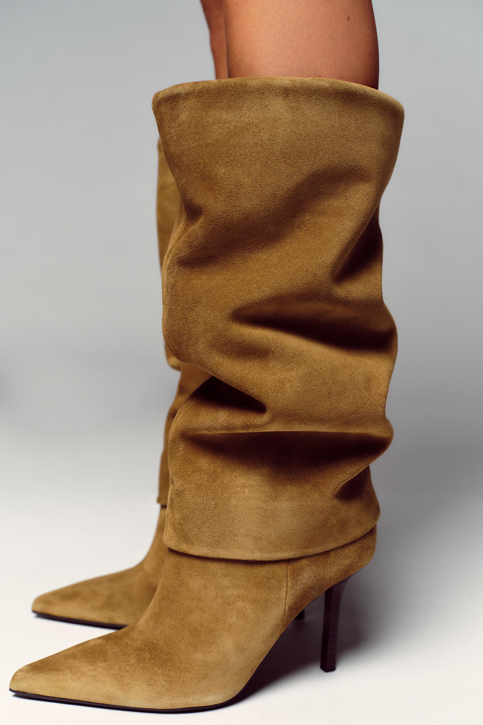 SPLIT SUEDE HEELED BOOTS Sand Brown ZARA United Kingdom