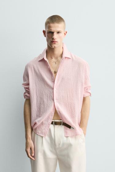 CAMICIA MORBIDA A QUADRI - Rosa pastello di Zara
