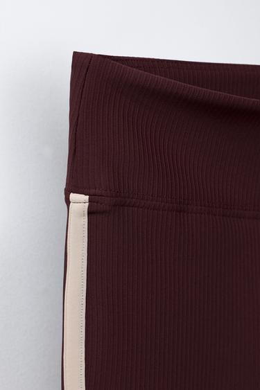 RIBBED LEGGINGS WITH SIDE STRIPES - Burgundy by Zara - Image 2