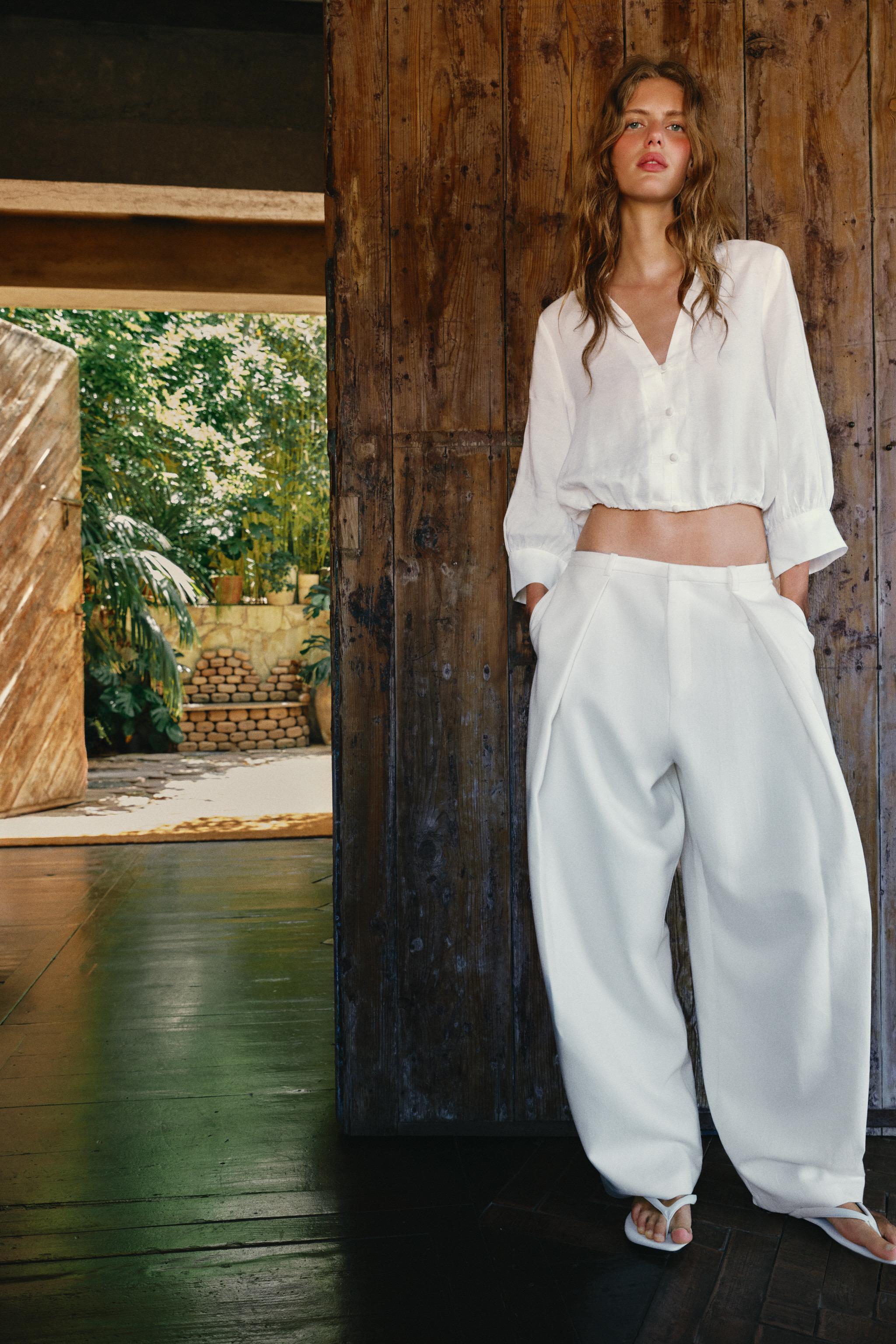 LINEN BALLOON SHIRT WITH FROG CLASPS — White