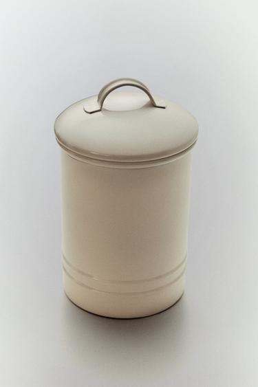 LACQUERED METAL CYLINDRICAL JAR - Cream by Zara