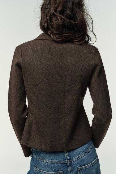 KNIT BLAZER WITH RHINESTONE BUTTONS - Brown by Zara - Image 4