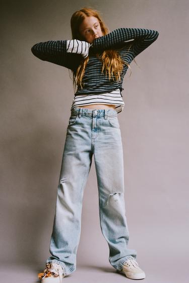 DENIM STRAIGHT ROTOS - Azul claro de Zara