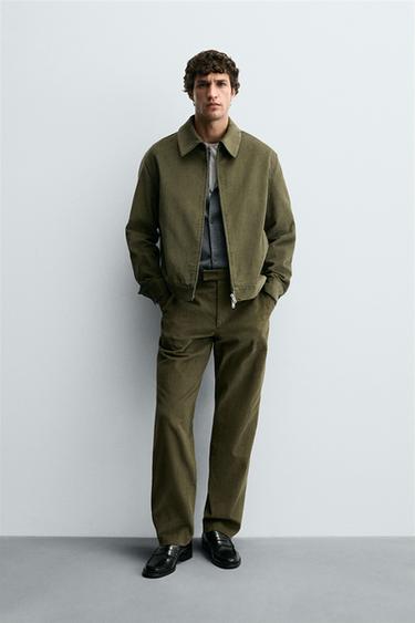 CORDUROY ZIP-UP JACKET - Khaki Green by Zara - Image 0
