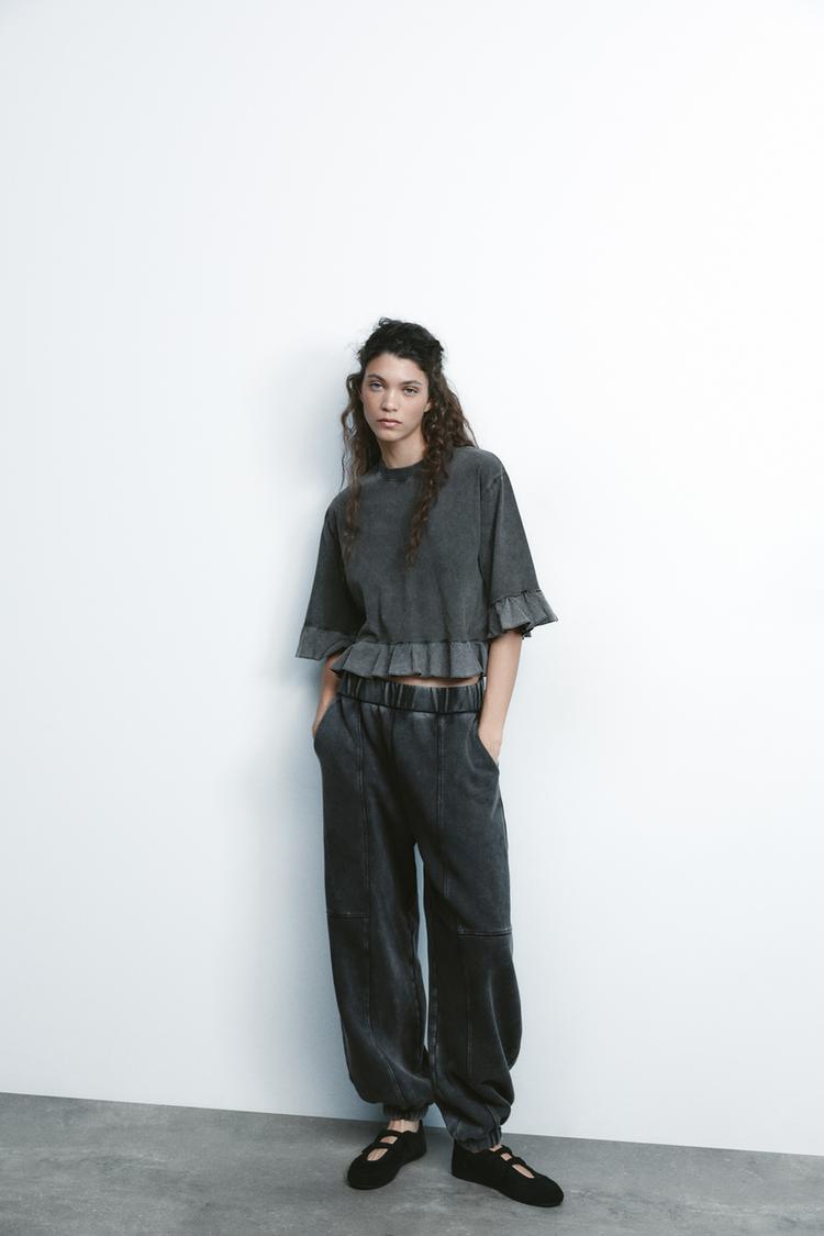 フリルTシャツ - ライトグレー | ZARA Japan / 日本 