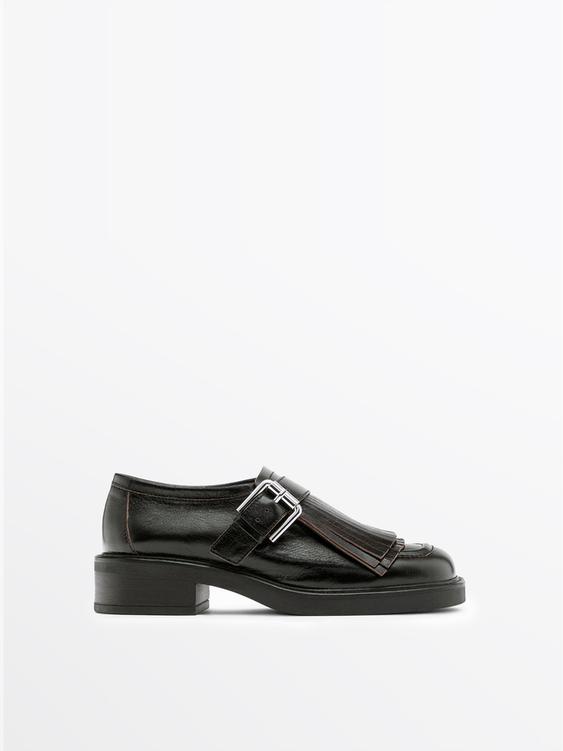 Buckled derby shoes with fringe from Zara - $270