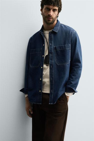 CHEMISE EN DENIM REGULAR FIT - Bleu moyen de Zara - Image 5