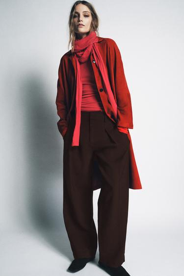 ZW COLLECTION CARROT WIDE-LEG TROUSERS WITH BUCKLE - Chocolate by Zara