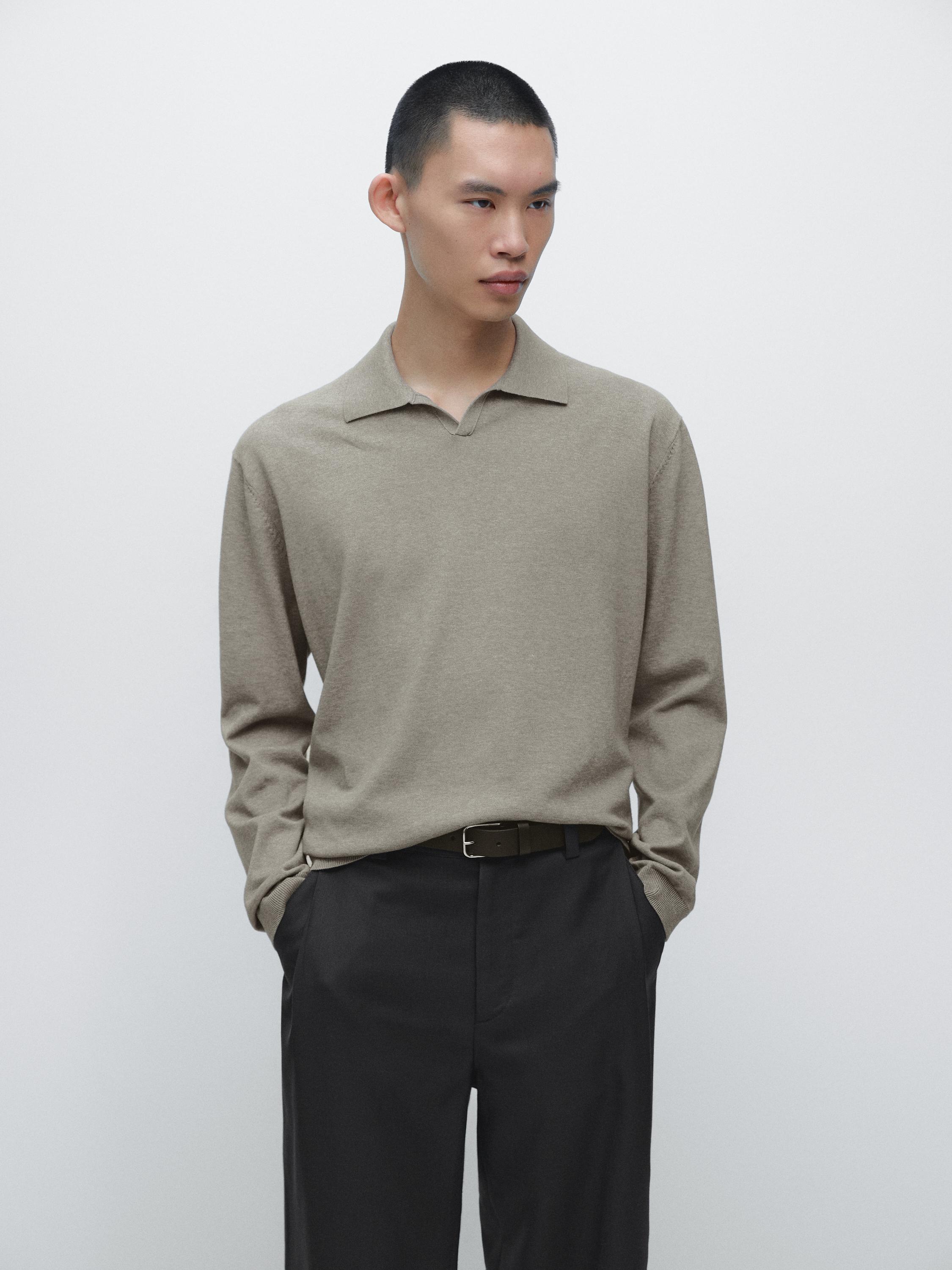 Cotton knit polo sweater