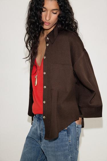 CAMISA OVERSIZE MANGA ANCHA - Marrón de Zara