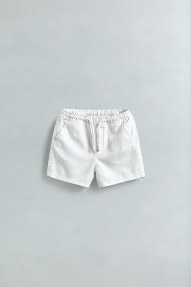 برمودا STANDARD من كتان وقطن - أبيض الخاص بـ Zara
