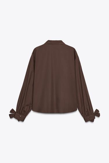 POPLIN SHIRT WITH TIES - Dark brown by Zara - Image 1
