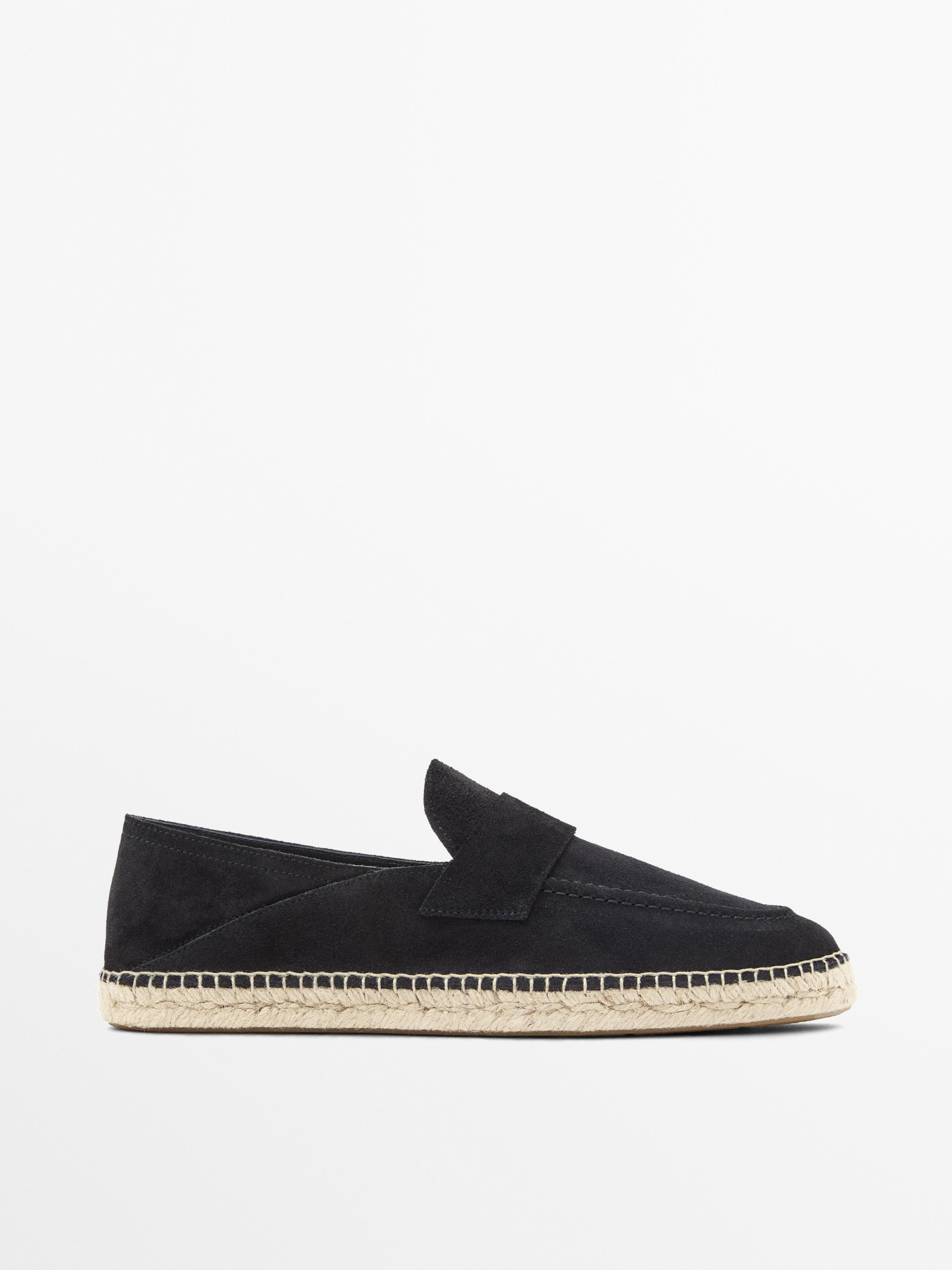 Split suede leather espadrille with piece — Navy Blue