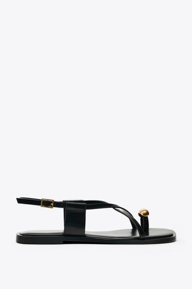 FLAT STRAPPY SANDALS WITH METAL ADORNMENT - Black by Zara