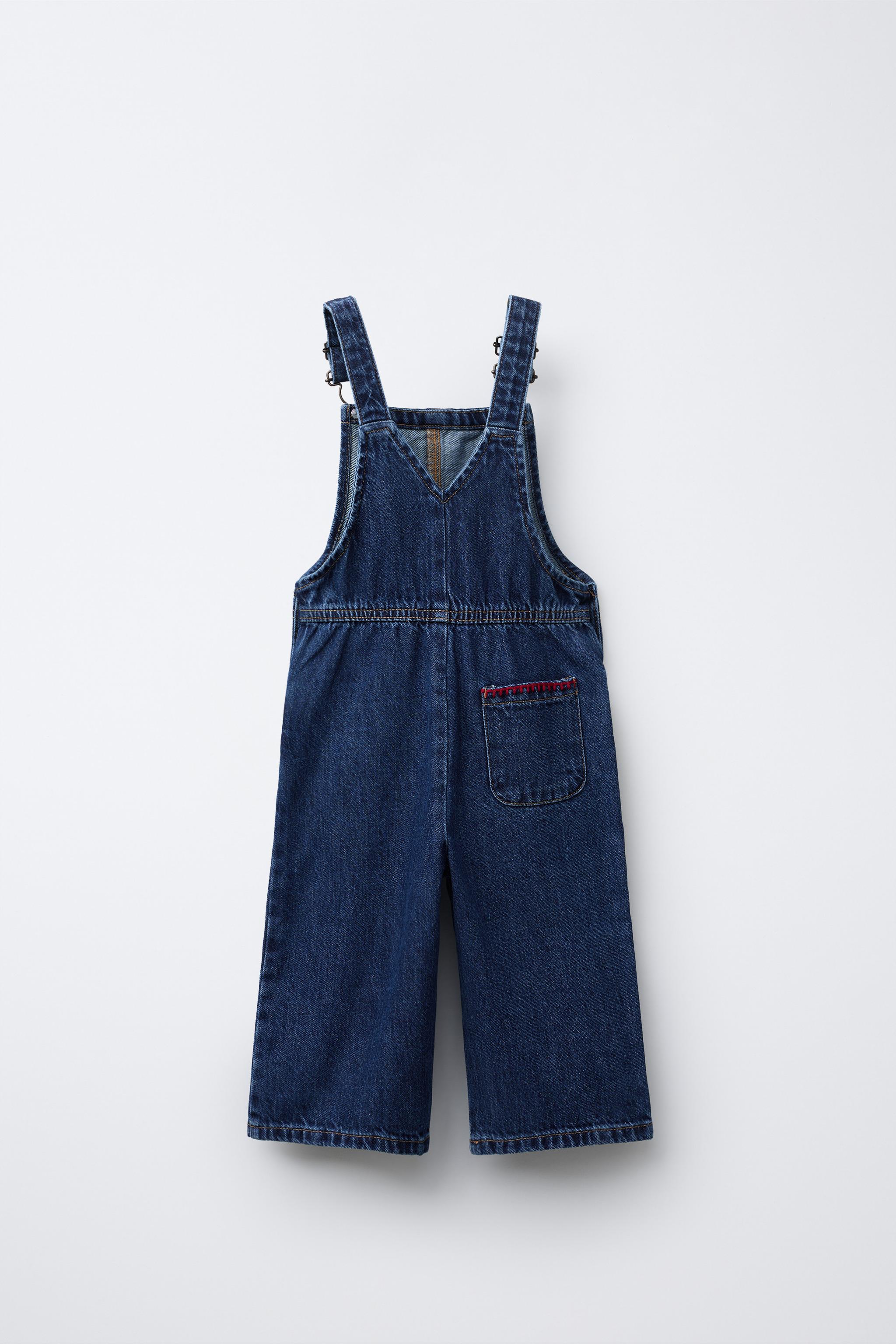 CONTRAST EMBROIDERED DENIM OVERALLS