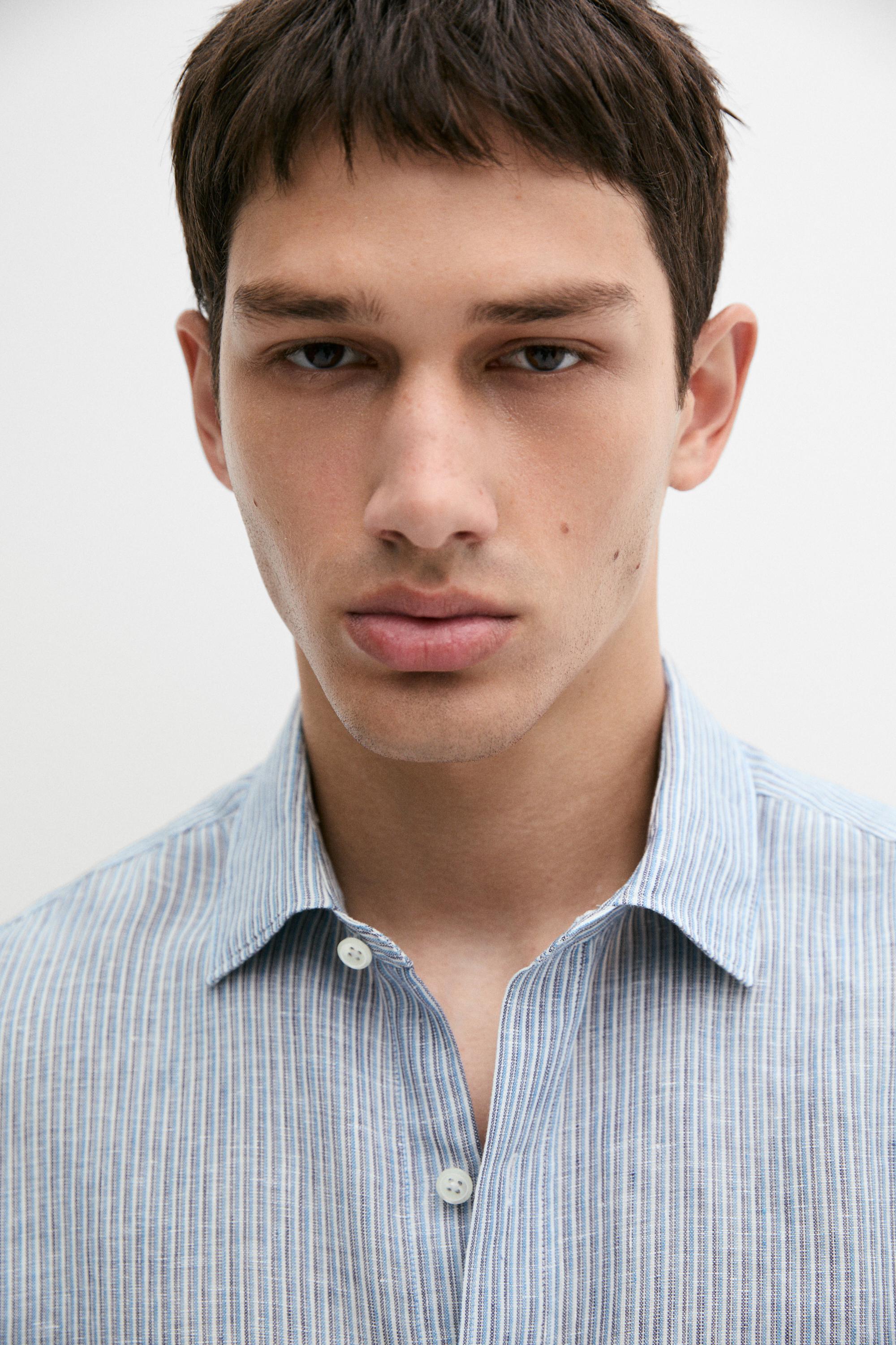 100% linen shirt with discontinuous stripes