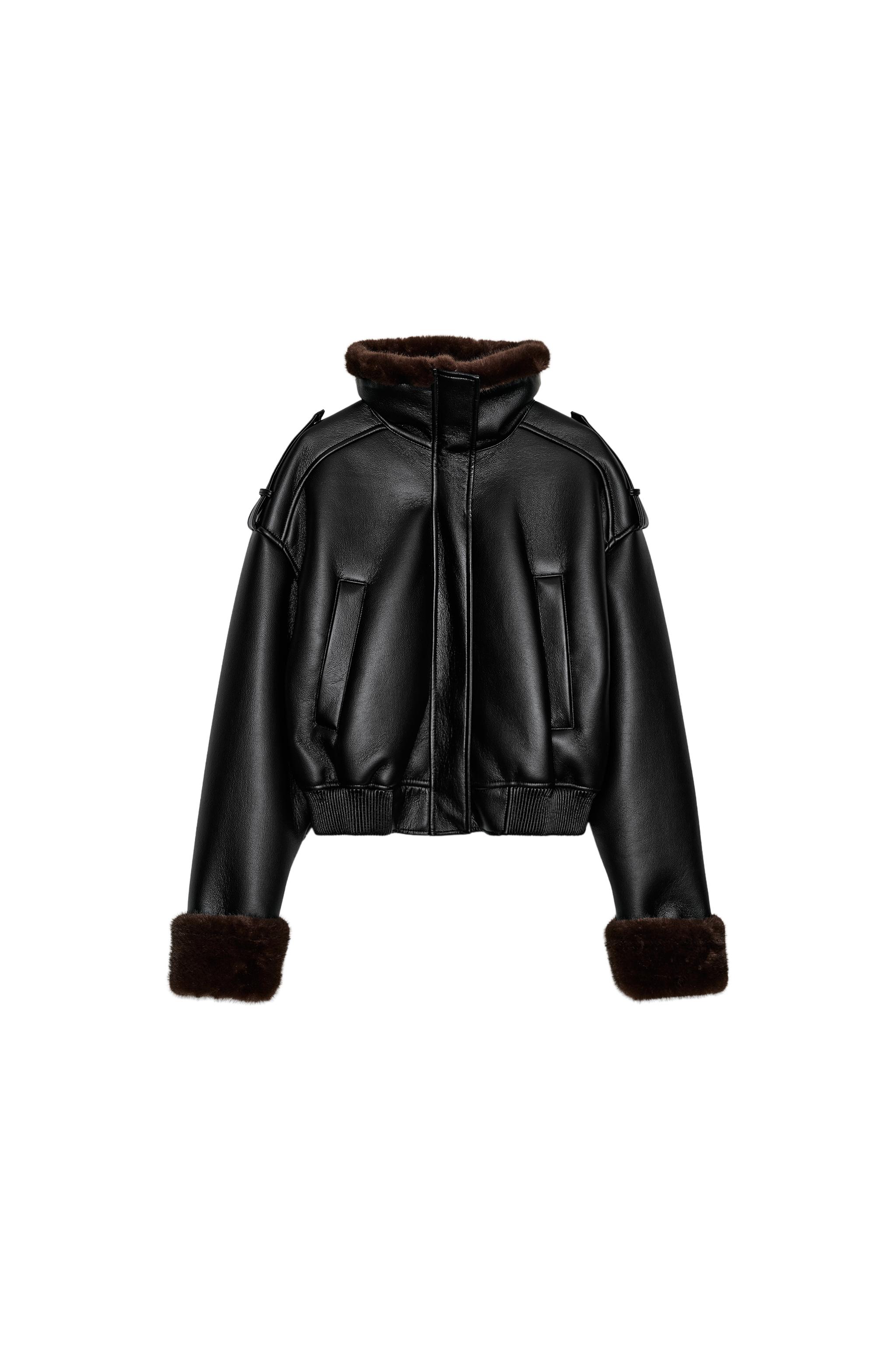 DOUBLE-FACED FAUX LEATHER BOMBER JACKET