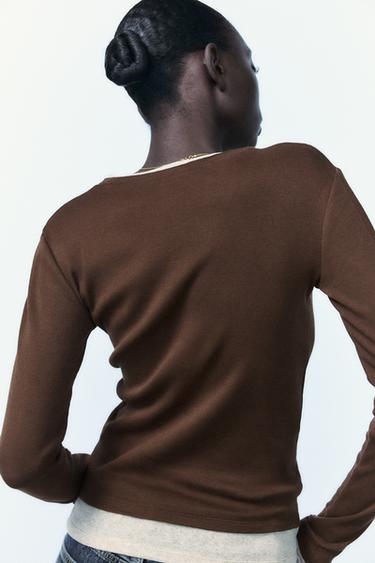 T-SHIRT DOUBLE - Marron de Zara - Image 3