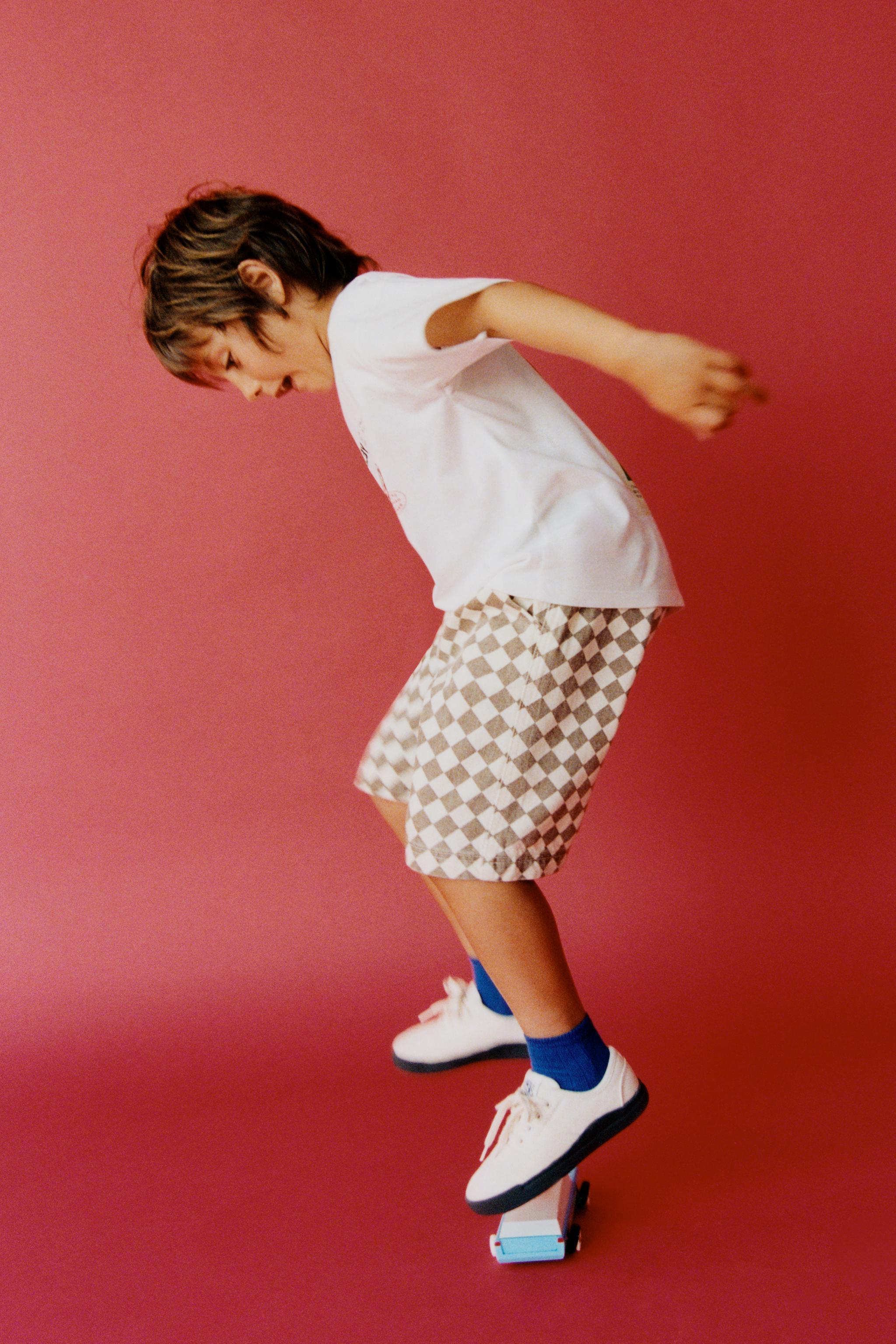 CHECKERED TWILL SHORTS — Brown / Ecru