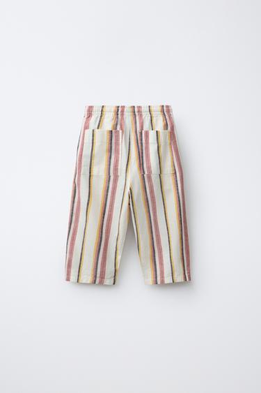 PANTALON BAGGY À RAYURES EN COTON ET LIN - Multicolore de Zara - Image 1