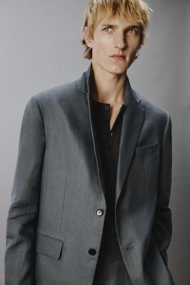100% LINEN SUIT BLAZER - Blue / Grey by Zara - Image 4