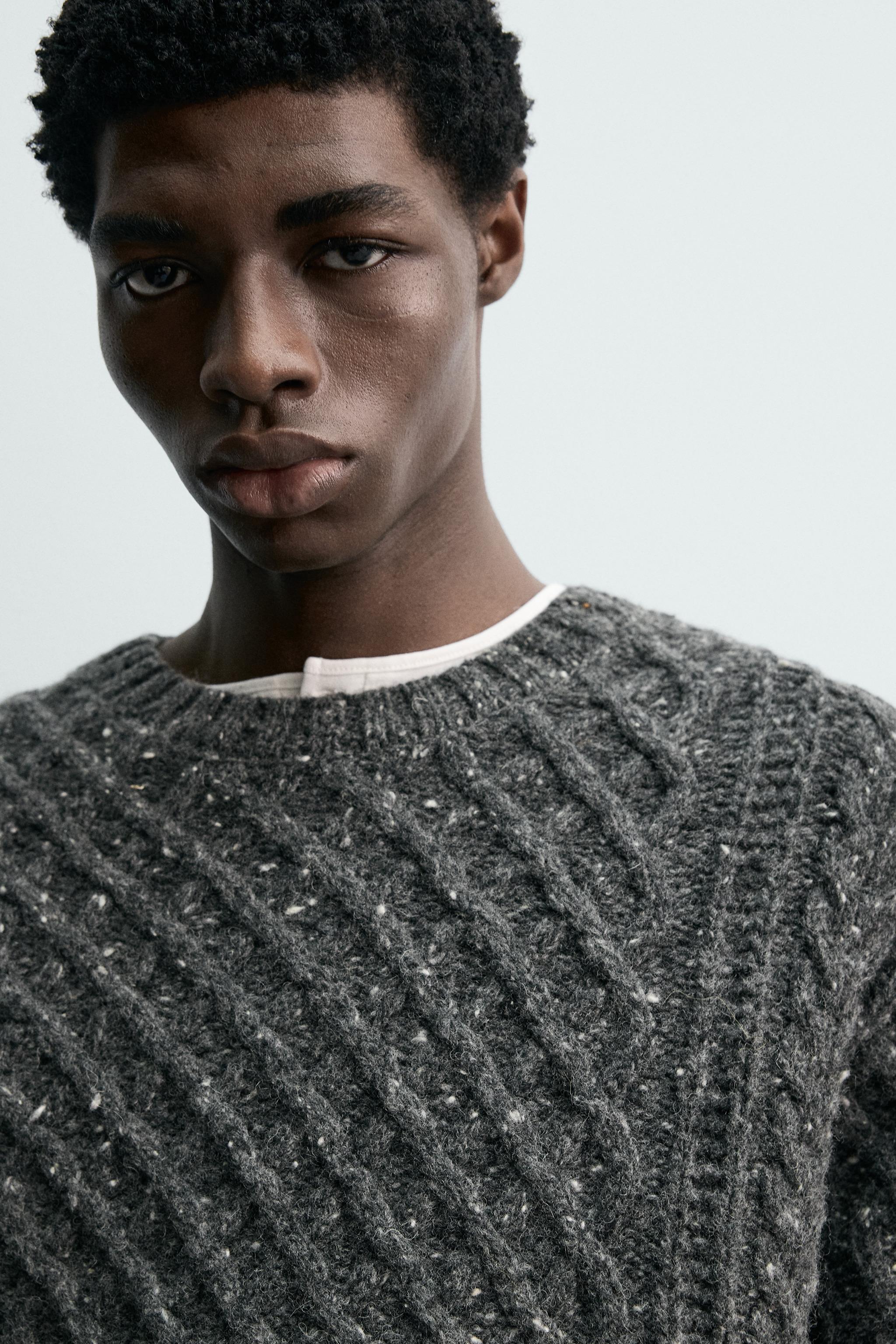 100% WOOL CABLE-KNIT JUMPER WITH SPECKLES