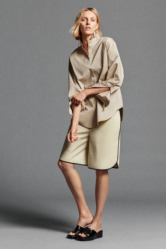ZW COLLECTION TUXEDO-STYLE COLLAR SHIRT - Light beige de Zara - Imagen 0