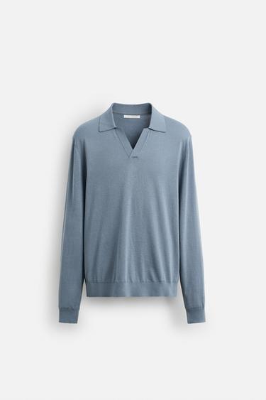 COTTON BLEND KNIT POLO SHIRT - Light blue by Zara - Image 5