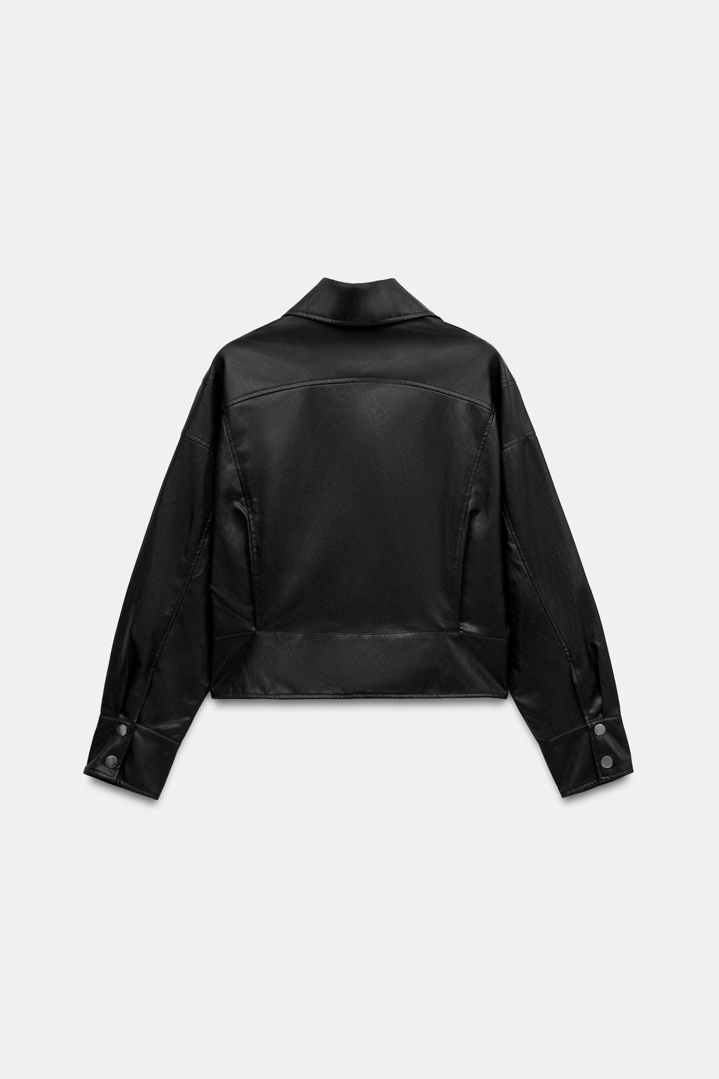 Женская куртка Zara Faux Leather Jacket with Back Pleats, цвет: Чёрный — фото 8