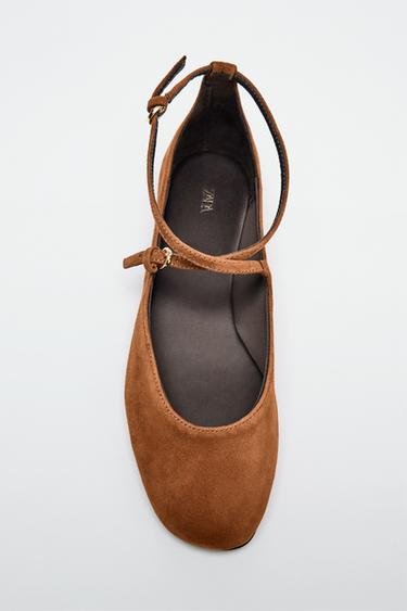BALLERINES EN CUIR À BRIDES - Marron de Zara