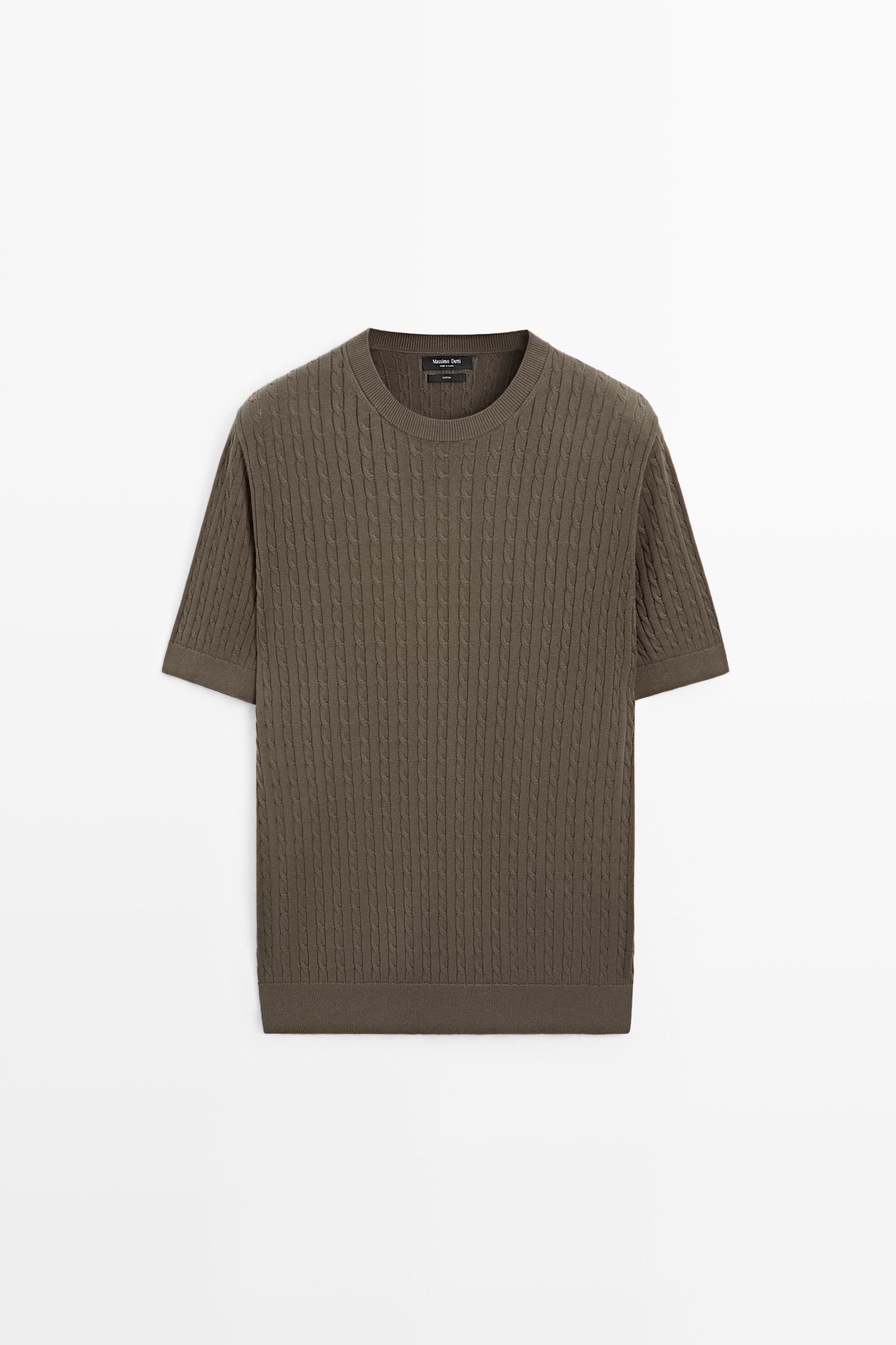 Cable-knit short sleeve sweater