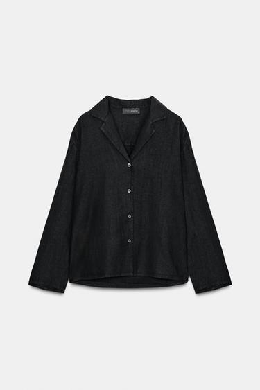 Zara 100% LINEN SHIRT ZW COLLECTION - Black