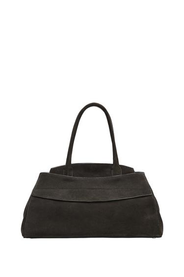 Zara SPLIT LEATHER SHOULDER BAG - Gray