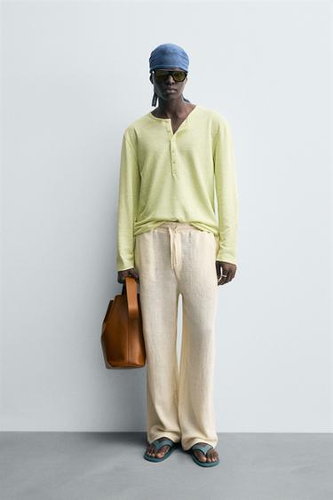 PANTALON COUPE DÉCONTRACTÉE STRUCTURE OUVERTE - Blanc ivoire de Zara