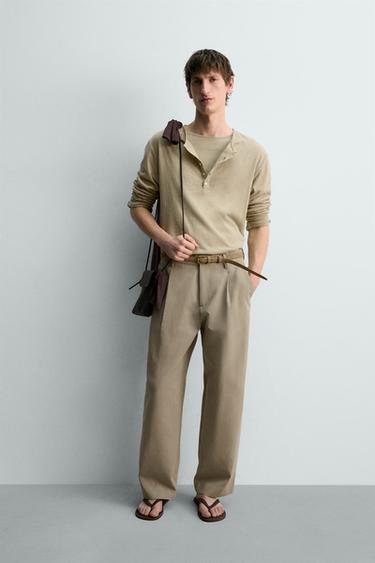 QUẦN ỐNG SUÔNG XẾP LI LIMITED EDITION - Màu vàng kaki nhạt từ Zara