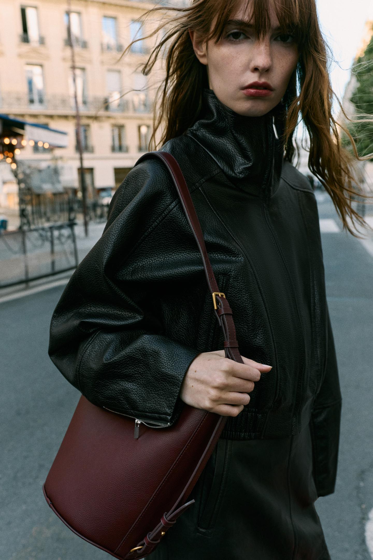 Женская сумка Zara Buckle Detail Bucket, цвет: Бордовый красный