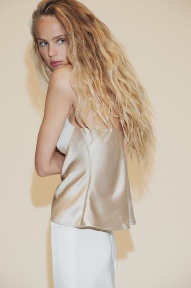 TOP SATINÉ DÉCOLLETÉ EN CŒUR - Beige de Zara - Image 2